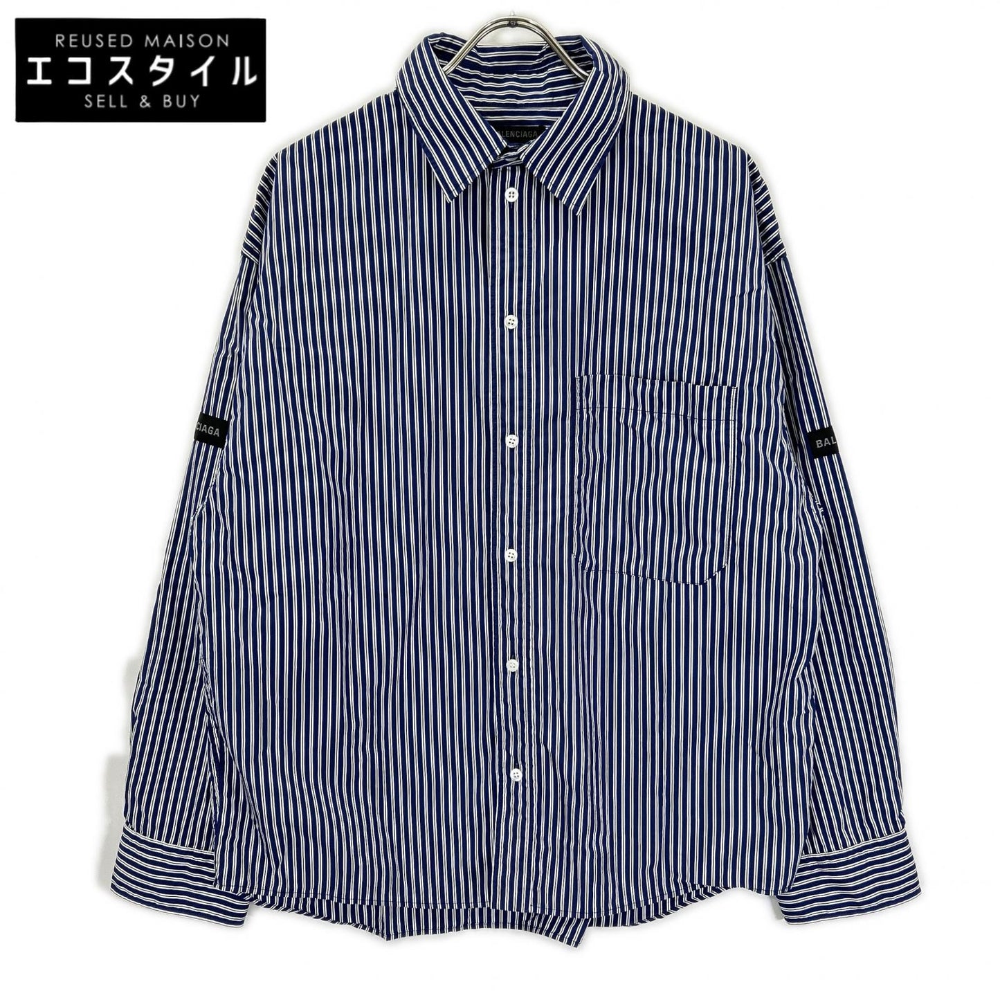 BALENCIAGA バレンシアガ 25年 857814 ブルー ロゴオーバーサイズシャツ トップス