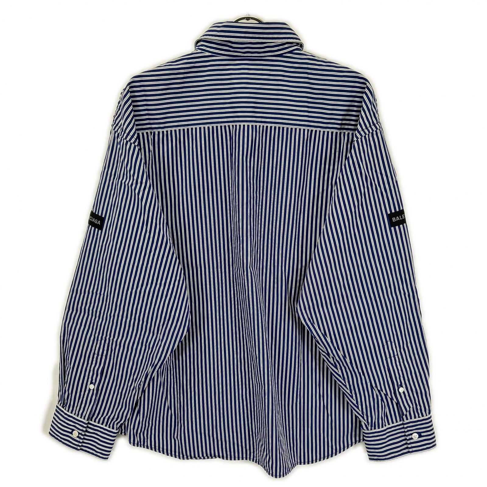 BALENCIAGA バレンシアガ 25年 857814 ブルー ロゴオーバーサイズシャツ トップス