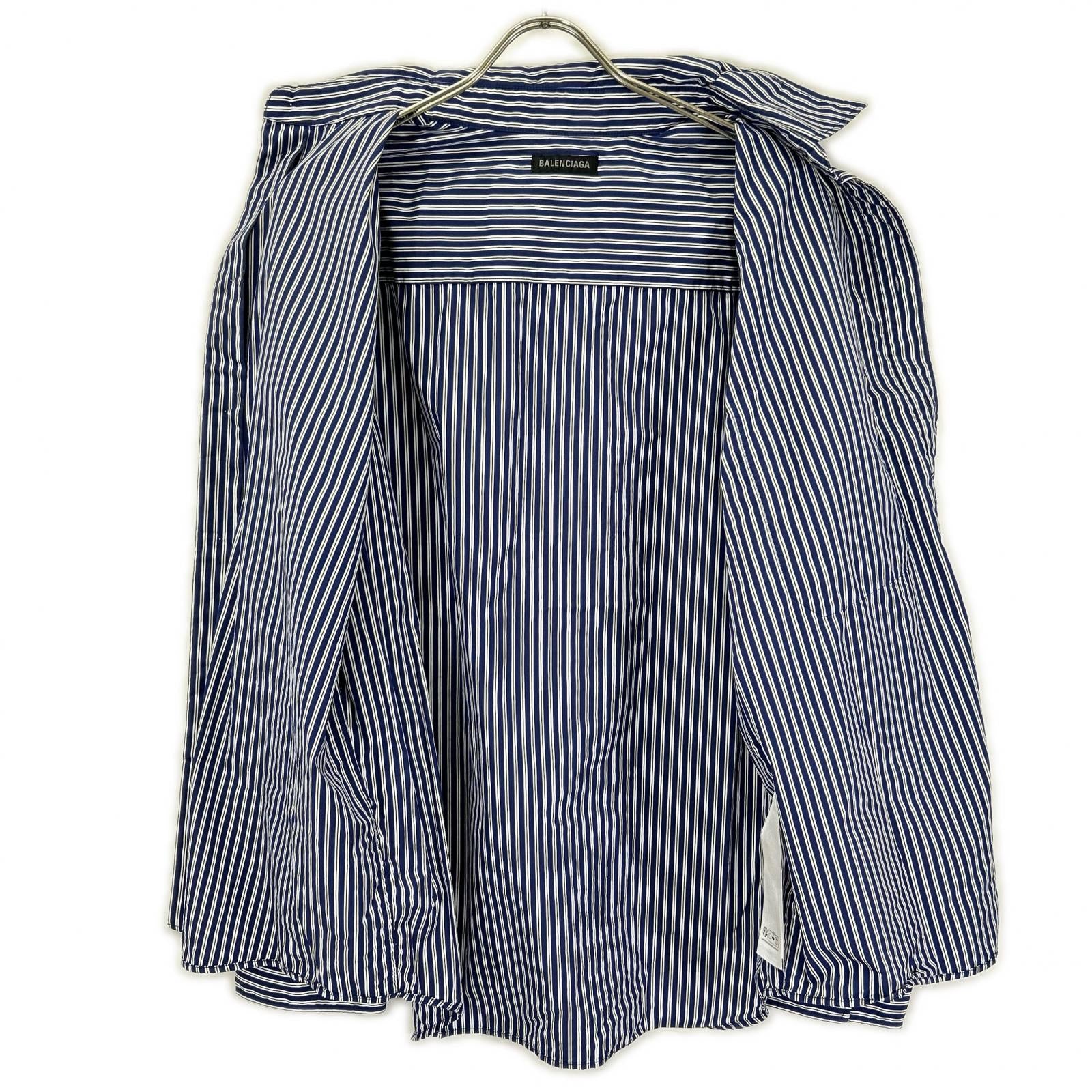 BALENCIAGA バレンシアガ 25年 857814 ブルー ロゴオーバーサイズシャツ トップス