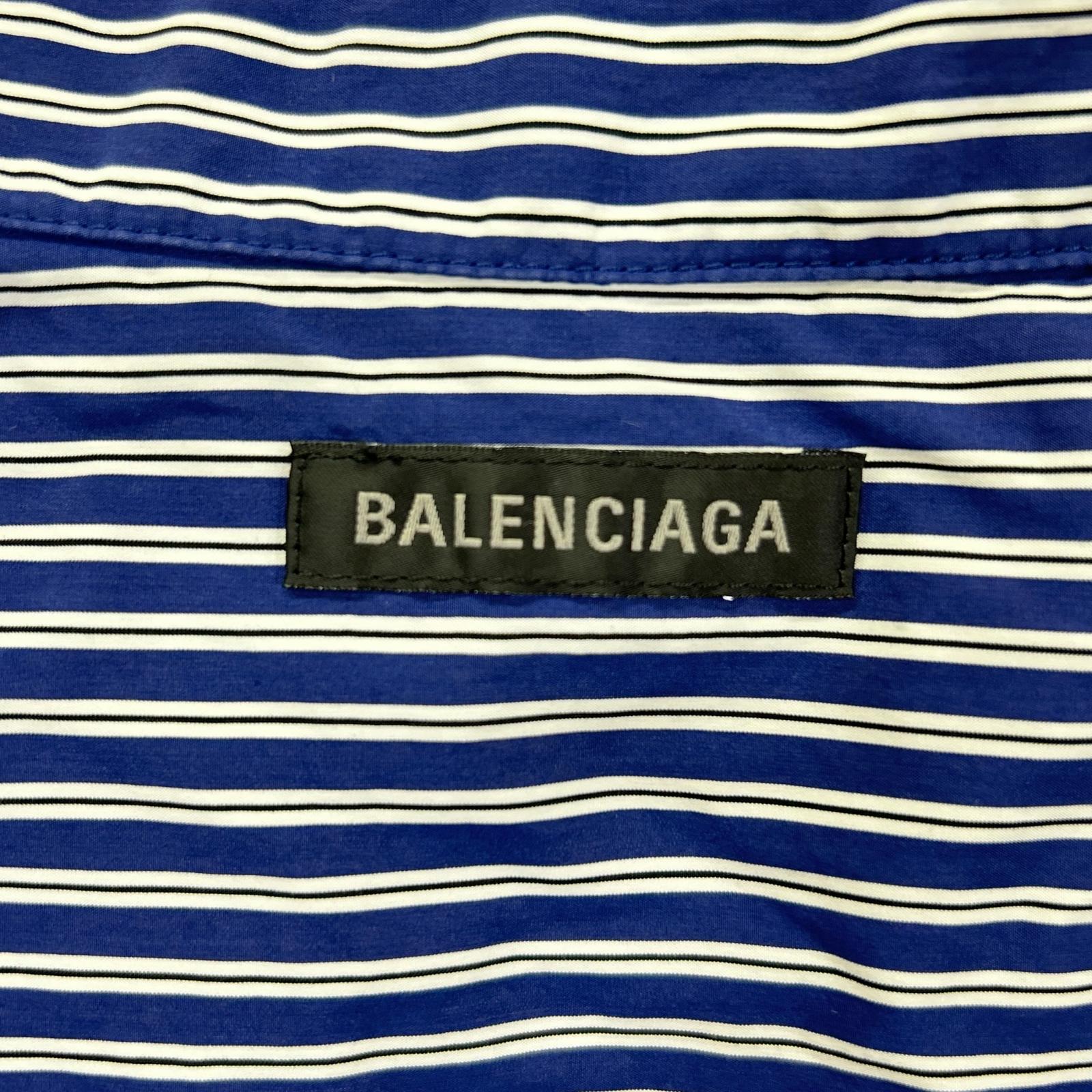 BALENCIAGA バレンシアガ 25年 857814 ブルー ロゴオーバーサイズシャツ トップス