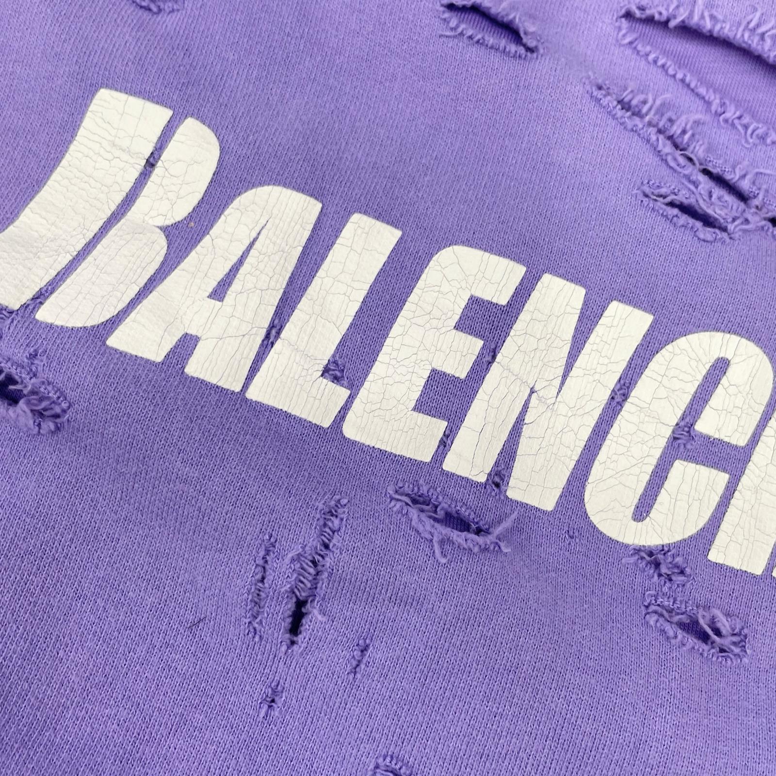 BALENCIAGA バレンシアガ 21年 659403 パープル DESTROYED HOODIE パーカー トップス