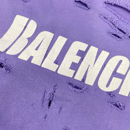 BALENCIAGA バレンシアガ 21年 659403 パープル DESTROYED HOODIE パーカー トップス