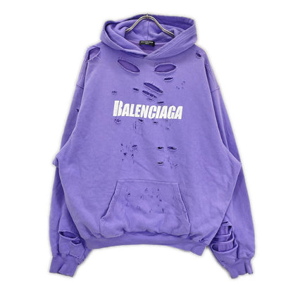 BALENCIAGA バレンシアガ 21年 659403 パープル DESTROYED HOODIE パーカー トップス