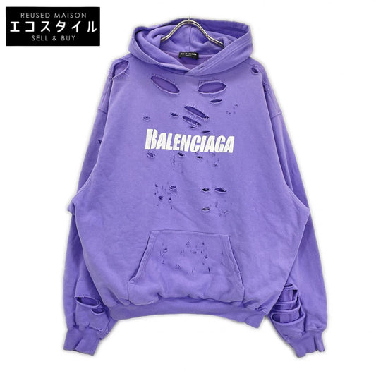 BALENCIAGA バレンシアガ 21年 659403 パープル DESTROYED HOODIE パーカー トップス