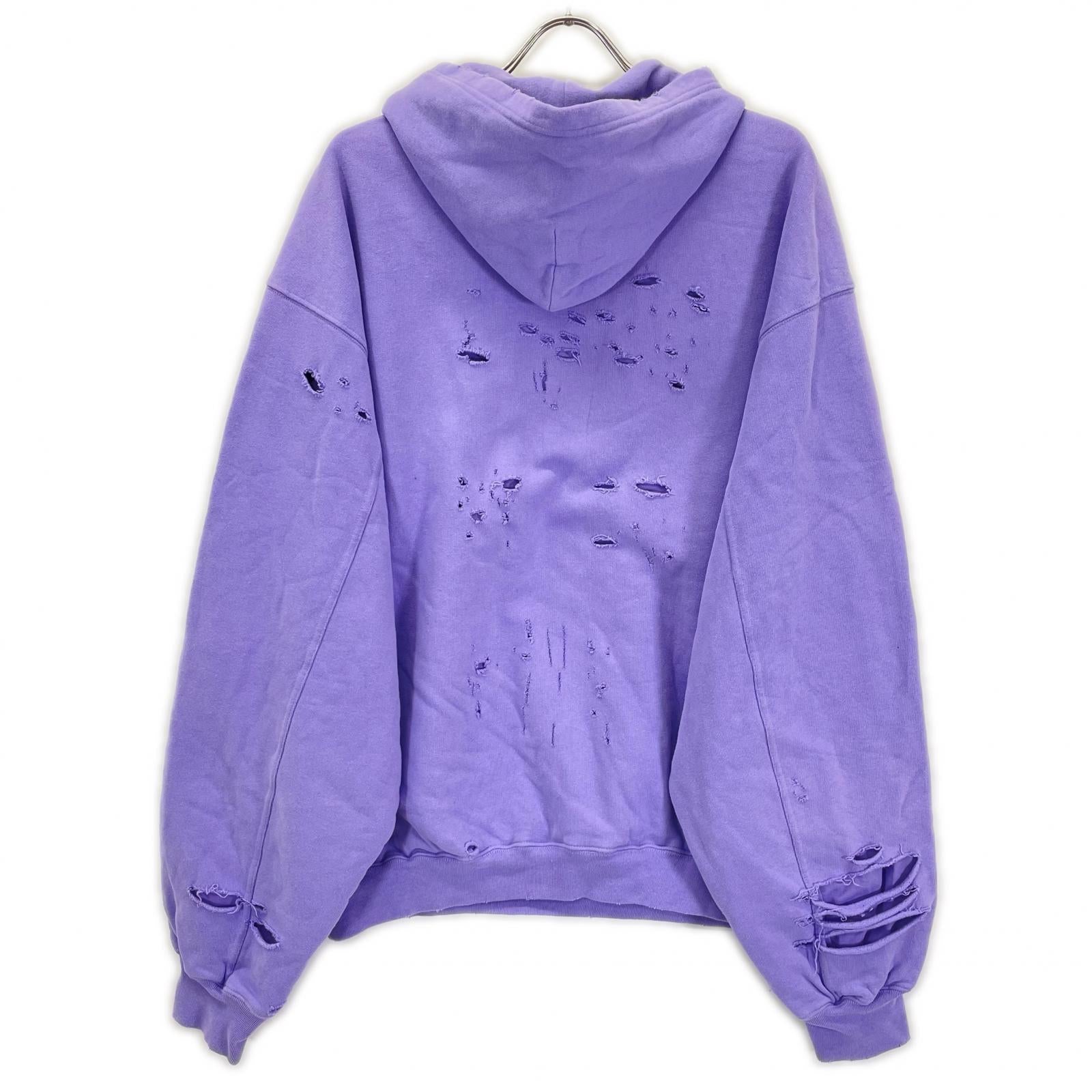 BALENCIAGA バレンシアガ 21年 659403 パープル DESTROYED HOODIE パーカー トップス
