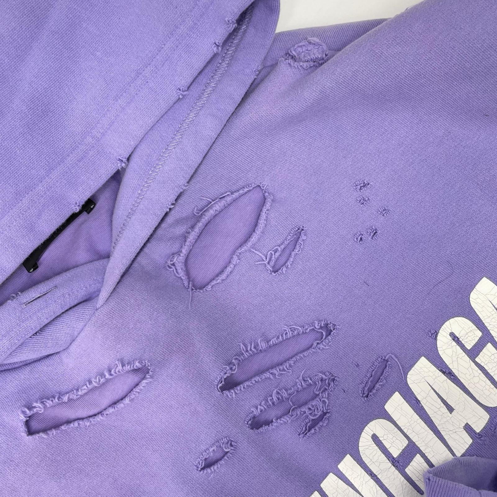 BALENCIAGA バレンシアガ 21年 659403 パープル DESTROYED HOODIE パーカー トップス