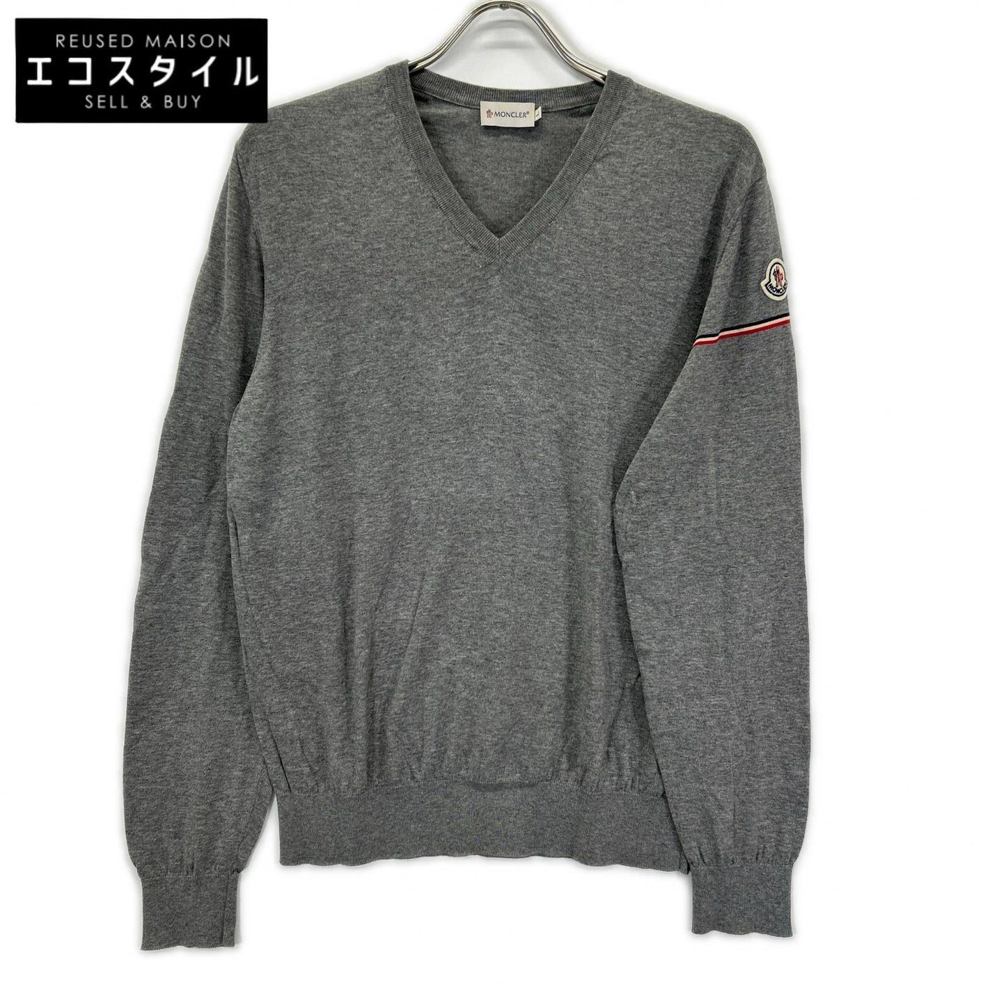 MONCLER モンクレール グレー コットン Vネック セーター トップス