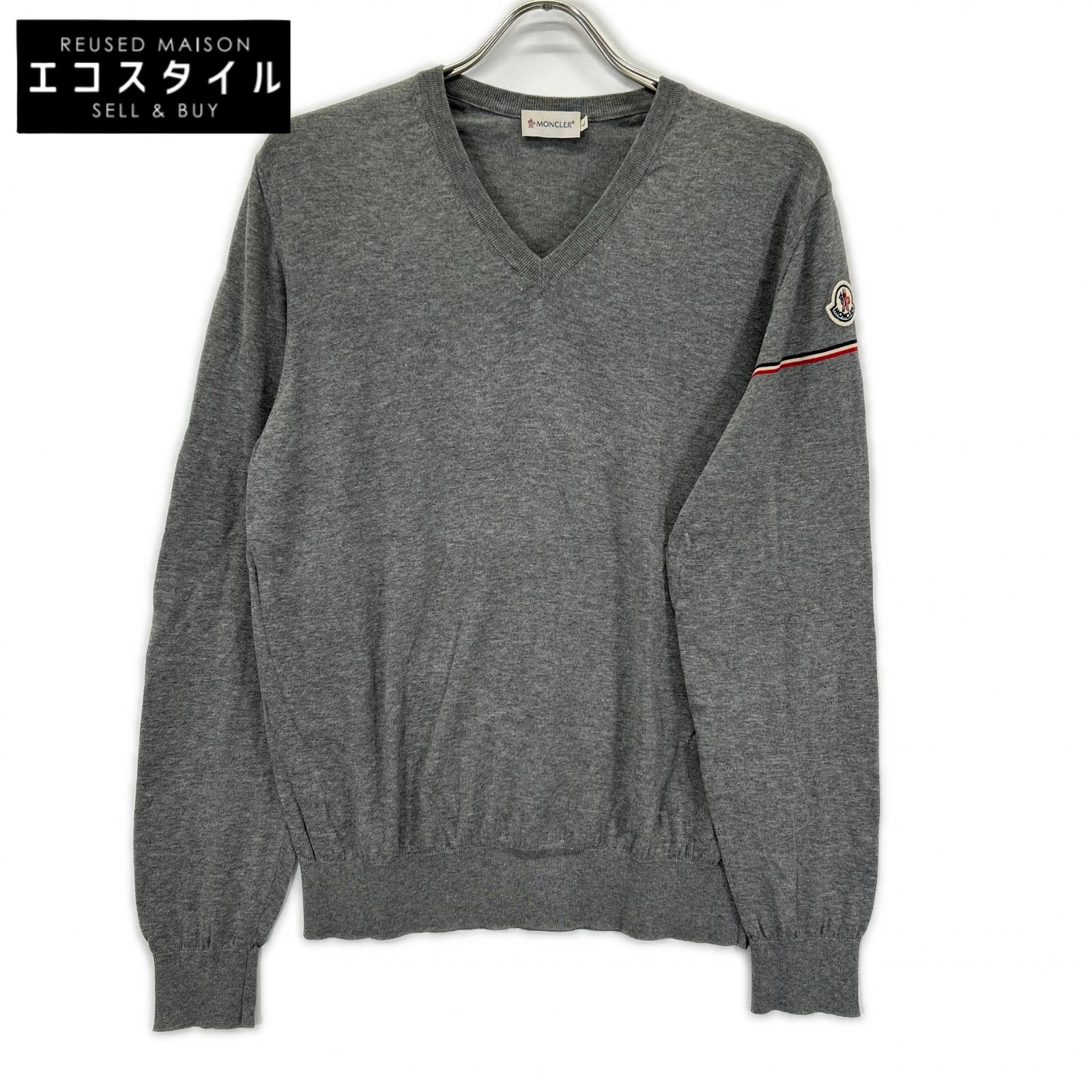 MONCLER モンクレール グレー コットン Vネック セーター トップス