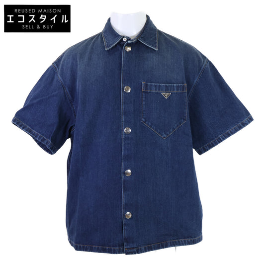 PRADA [Domestic authentic/Made in 2023] GEC067 Triangle Logo Plate Denim Short-Sleeve Shirt Jacket Jacket
