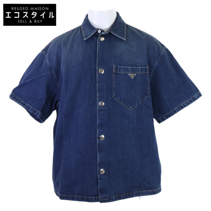 PRADA プラダ 【国内正規/23年製】GEC067 トライアングルロゴプレート デニム 半袖シャツジャケット ジャケット