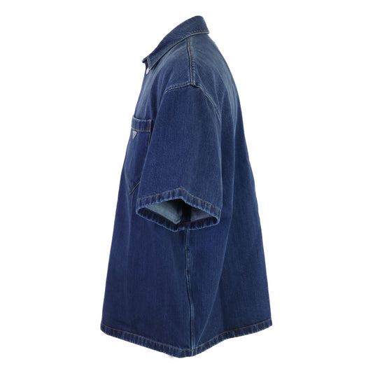 PRADA [Domestic authentic/Made in 2023] GEC067 Triangle Logo Plate Denim Short-Sleeve Shirt Jacket Jacket