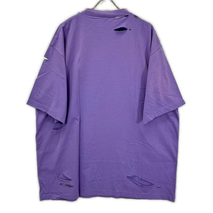 BALENCIAGA バレンシアガ 21年 651795 パープル デストロイ加工 Tシャツ トップス