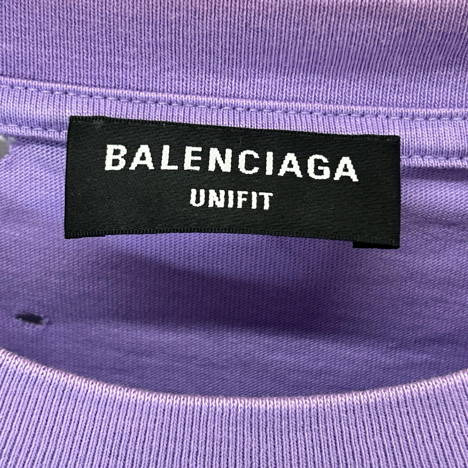 BALENCIAGA バレンシアガ 21年 651795 パープル デストロイ加工 Tシャツ トップス