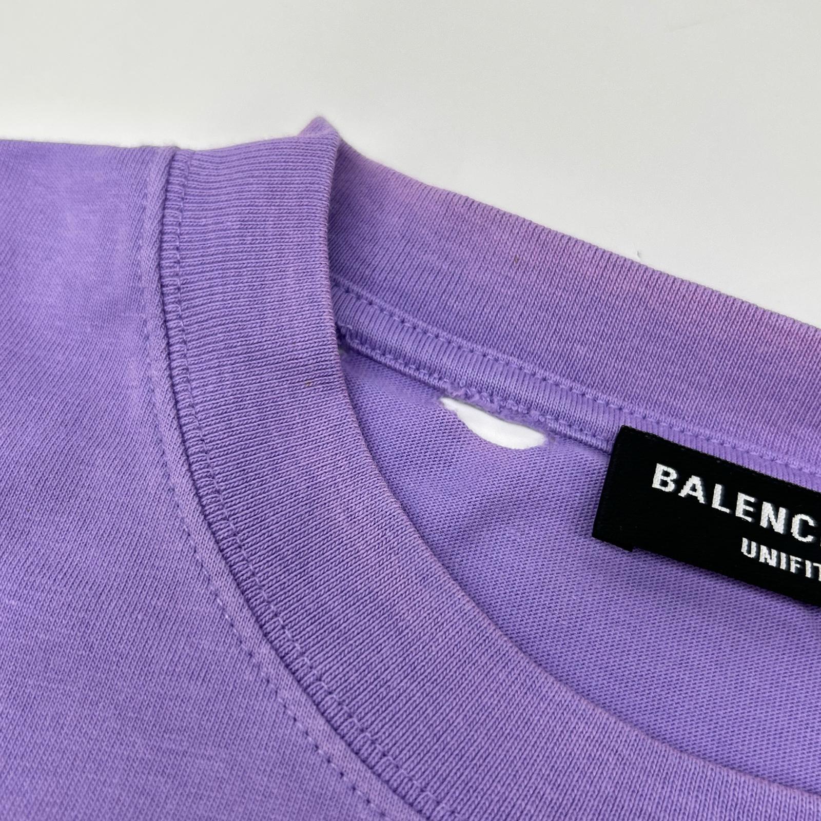 BALENCIAGA バレンシアガ 21年 651795 パープル デストロイ加工 Tシャツ トップス