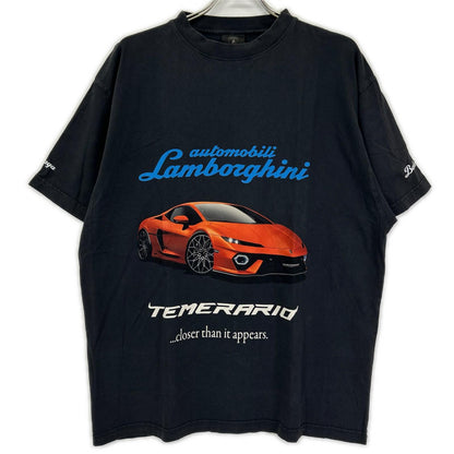 BALENCIAGA バレンシアガ 25年 831305 ブラック Lamborghini ロゴプリント Tシャツ トップス