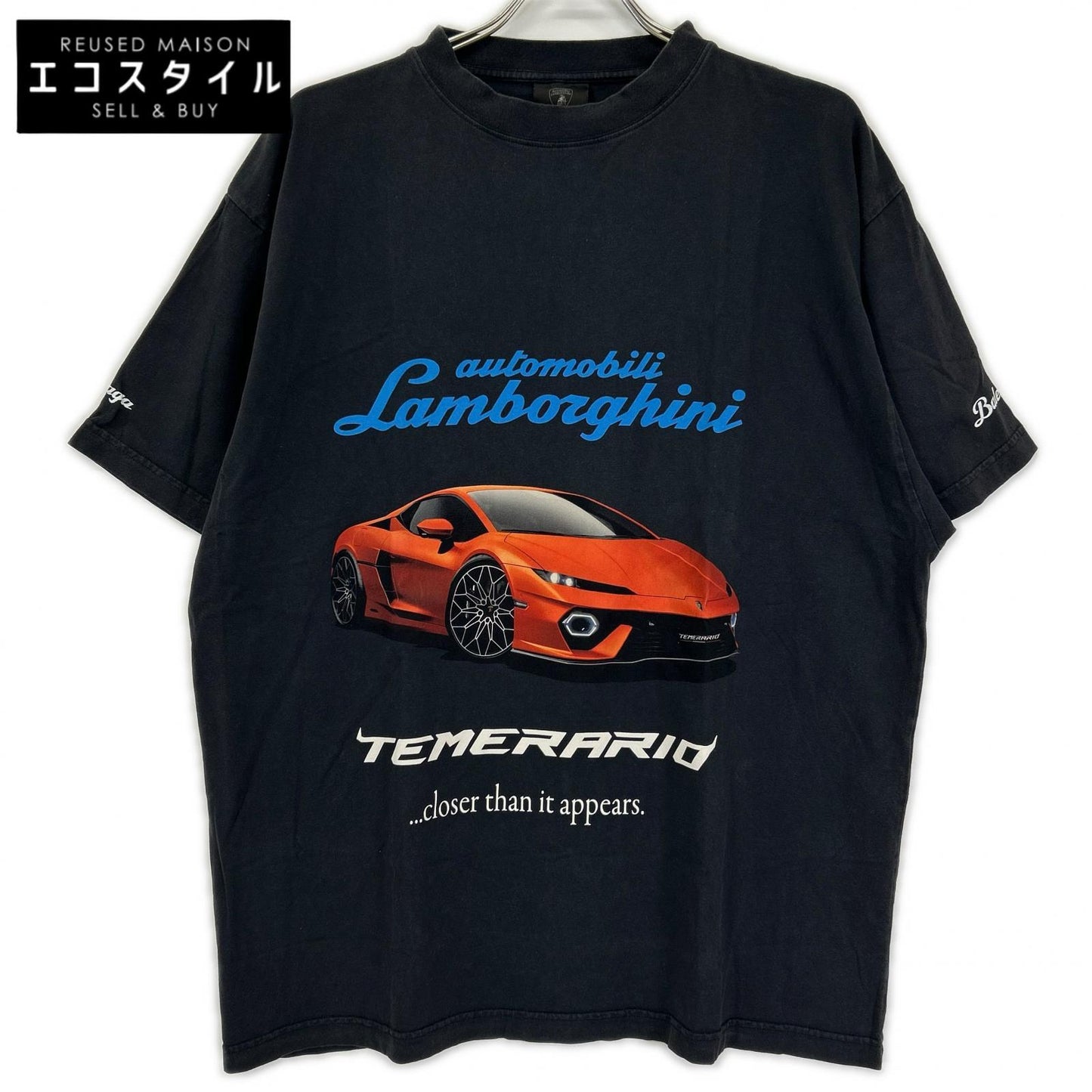 BALENCIAGA バレンシアガ 25年 831305 ブラック Lamborghini ロゴプリント Tシャツ トップス