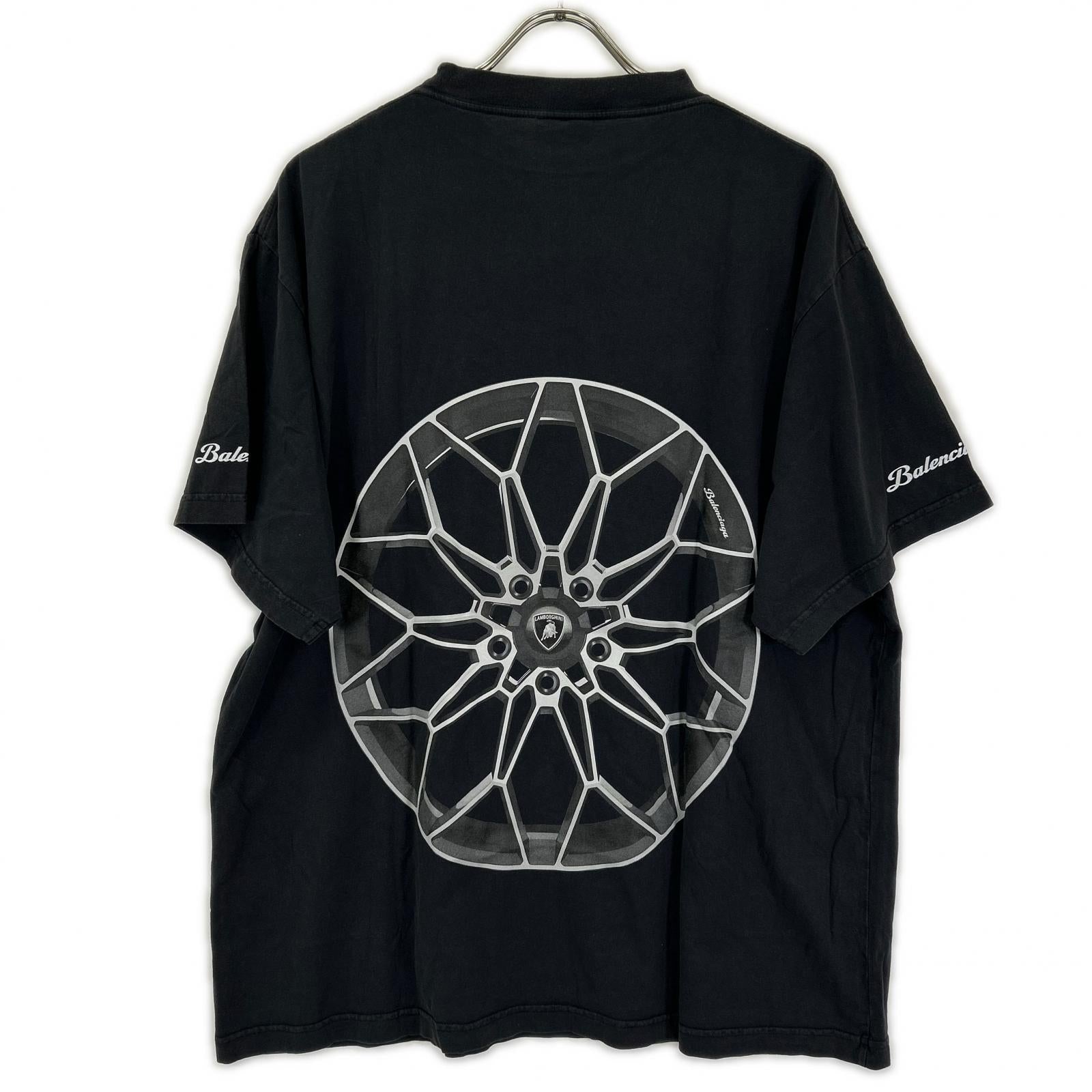 BALENCIAGA バレンシアガ 25年 831305 ブラック Lamborghini ロゴプリント Tシャツ トップス