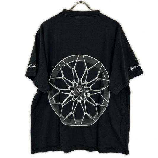 BALENCIAGA バレンシアガ 25年 831305 ブラック Lamborghini ロゴプリント Tシャツ トップス