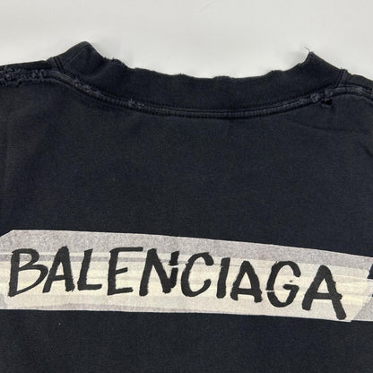 BALENCIAGA バレンシアガ 25年 764235 マスキングテープ デストロイ加工 Tシャツ トップス