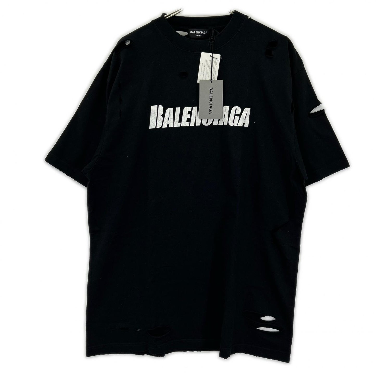 BALENCIAGA バレンシアガ 21年 651795 ブラック デストロイ加工 Tシャツ トップス