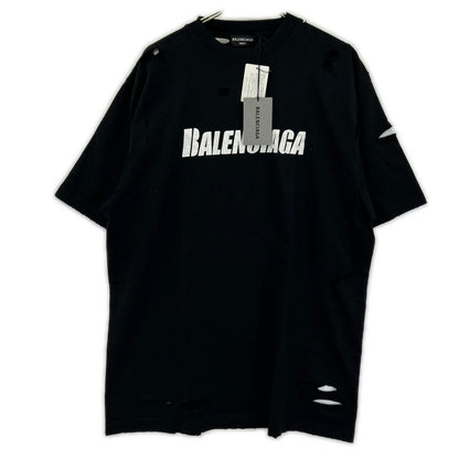 BALENCIAGA バレンシアガ 21年 651795 ブラック デストロイ加工 Tシャツ トップス