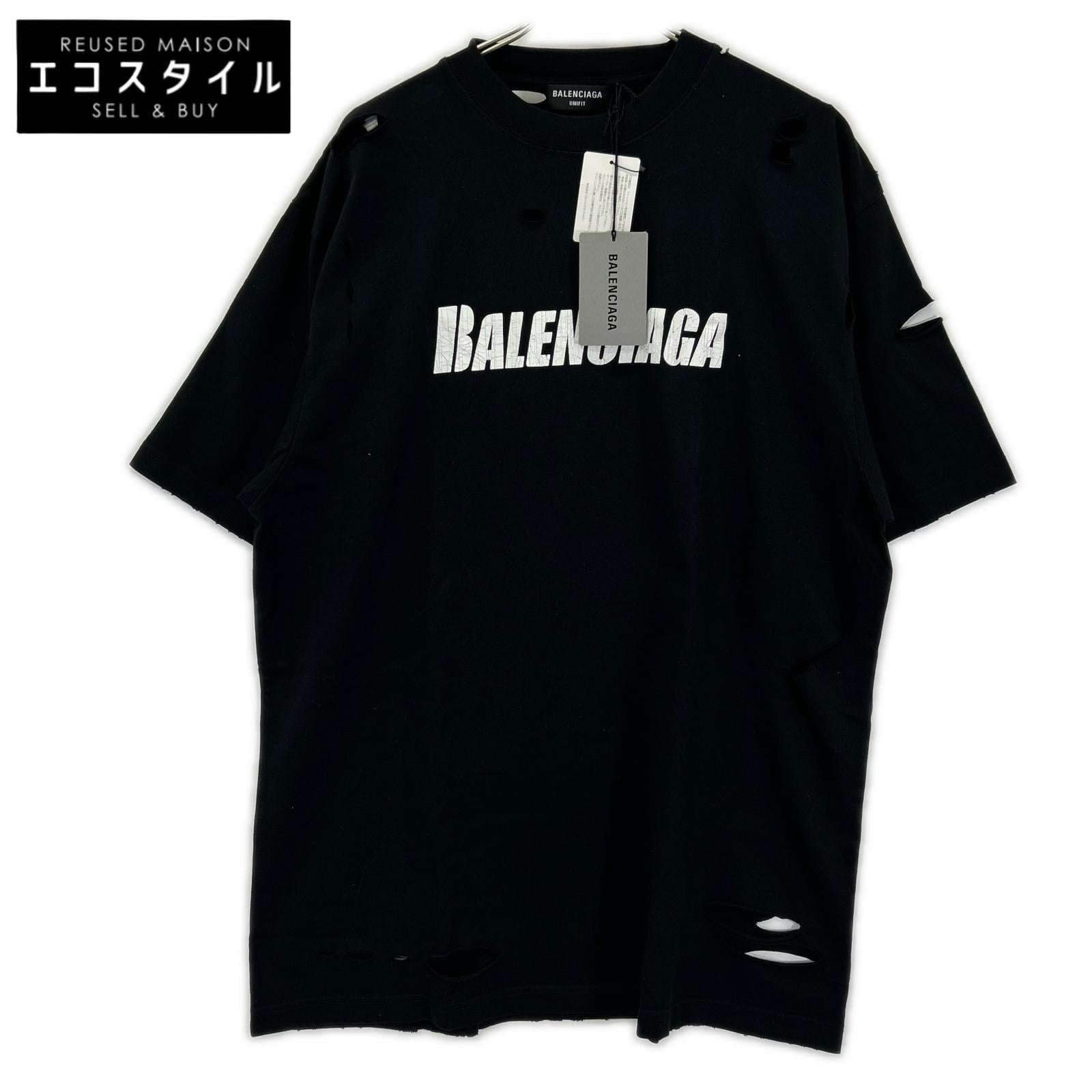 BALENCIAGA バレンシアガ 21年 651795 ブラック デストロイ加工 Tシャツ トップス