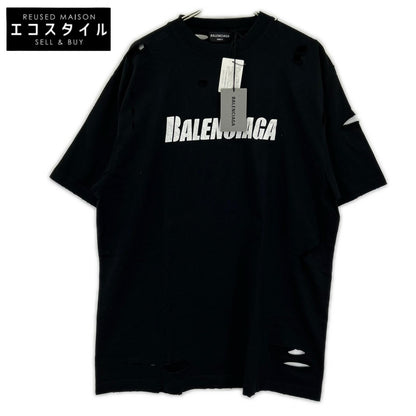 BALENCIAGA バレンシアガ 21年 651795 ブラック デストロイ加工 Tシャツ トップス