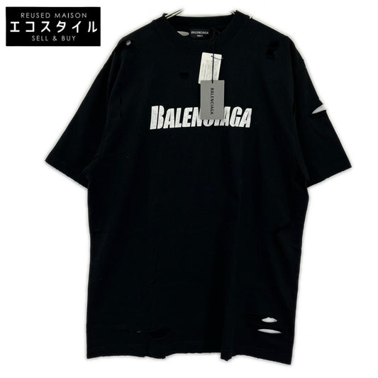 BALENCIAGA バレンシアガ 21年 651795 ブラック デストロイ加工 Tシャツ トップス