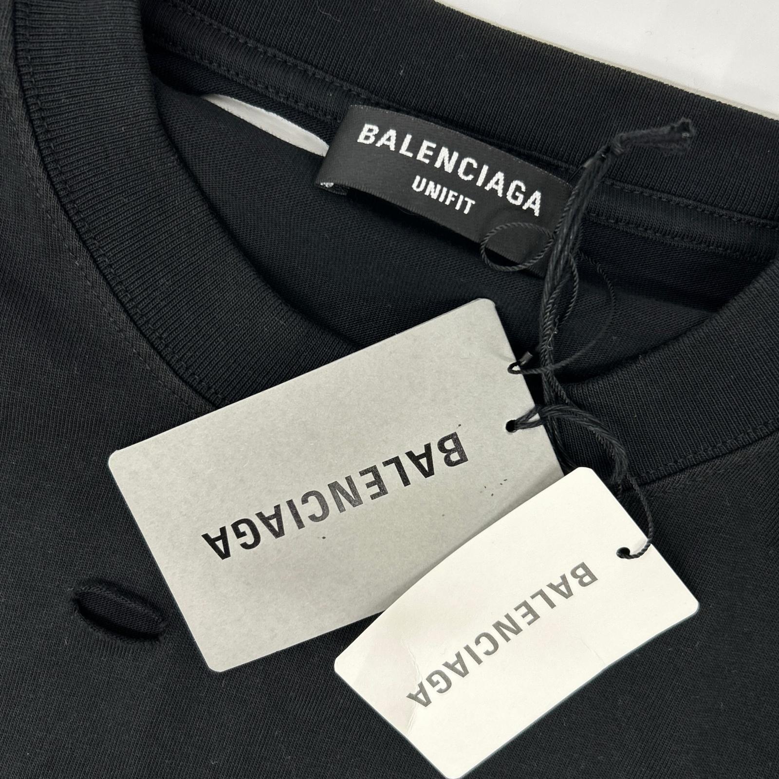 BALENCIAGA バレンシアガ 21年 651795 ブラック デストロイ加工 Tシャツ トップス