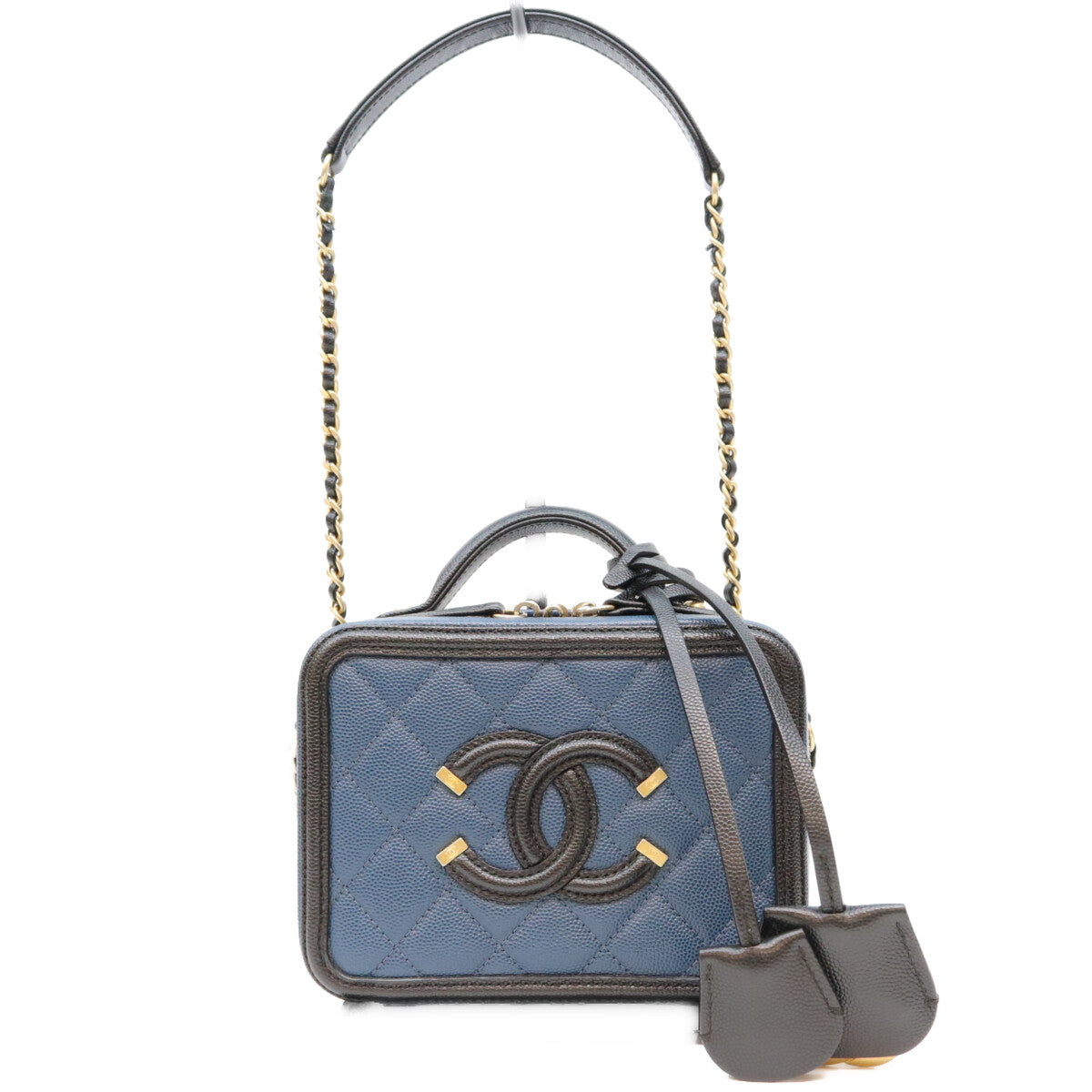 CHANEL シャネル 28番 A93342 CCフィリグリー ブラク ブルー ソフトキャビア スモールバニティバッグ ショルダーバッグ