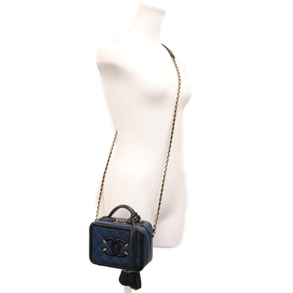 CHANEL シャネル 28番 A93342 CCフィリグリー ブラク ブルー ソフトキャビア スモールバニティバッグ ショルダーバッグ