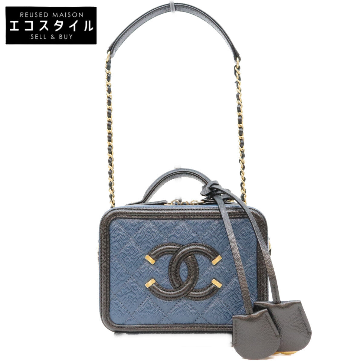 CHANEL シャネル 28番 A93342 CCフィリグリー ブラク ブルー ソフトキャビア スモールバニティバッグ ショルダーバッグ
