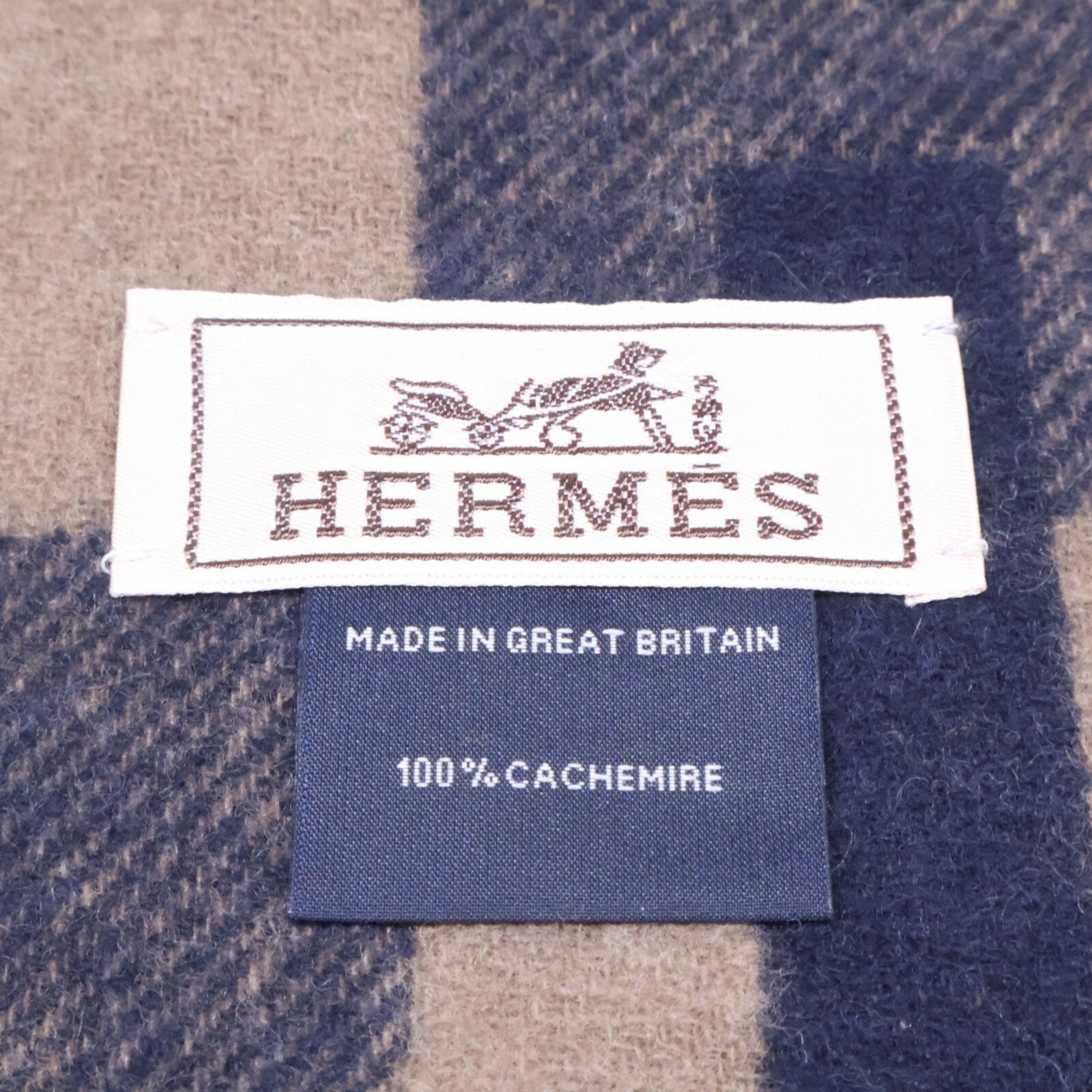 HERMES エルメス 【美品】Hパッサン カシミヤ フリンジ マフラー