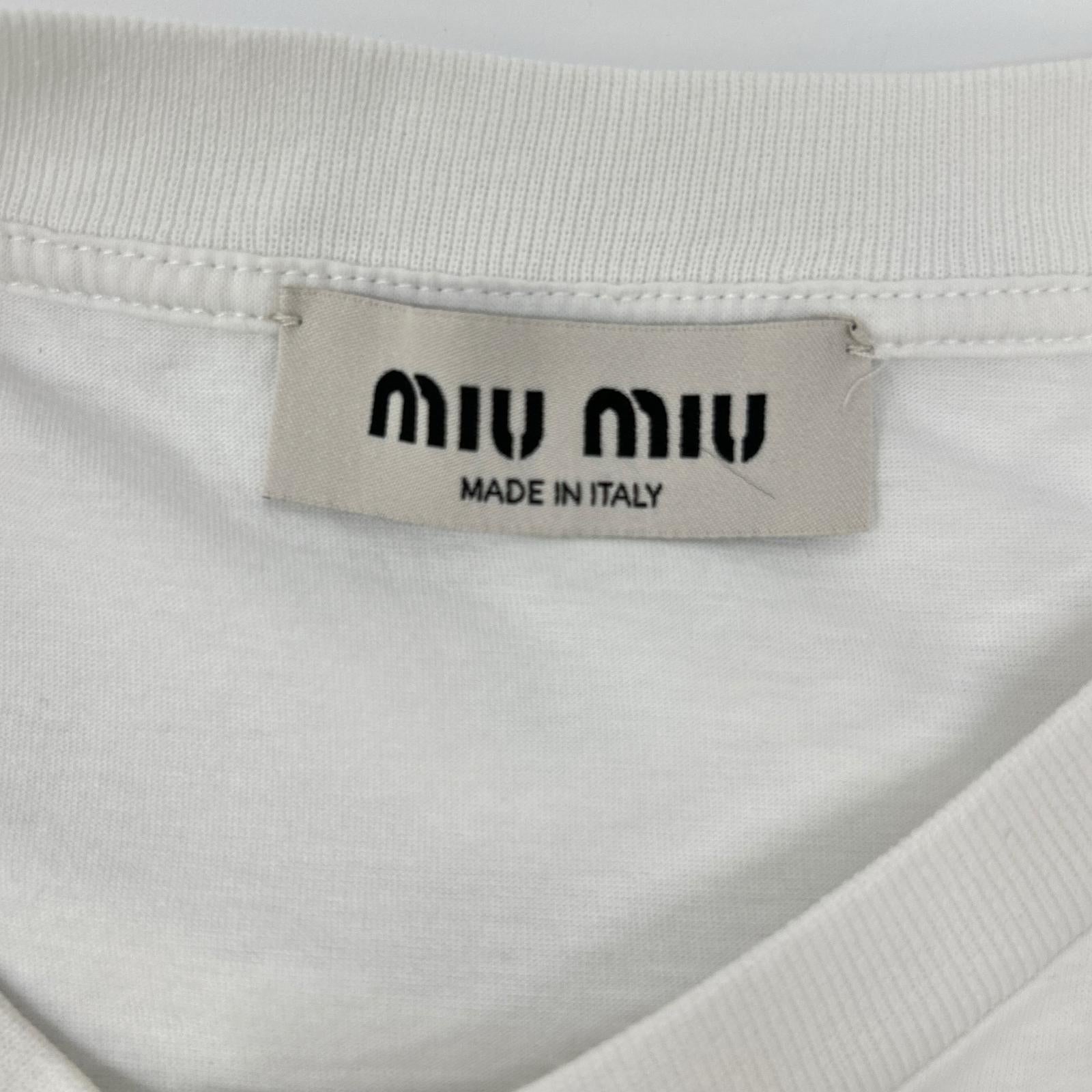MIUMIU ミュウミュウ 23年 MJN500 ホワイト コットン ロゴ刺繍 ジャージー Tシャツ トップス