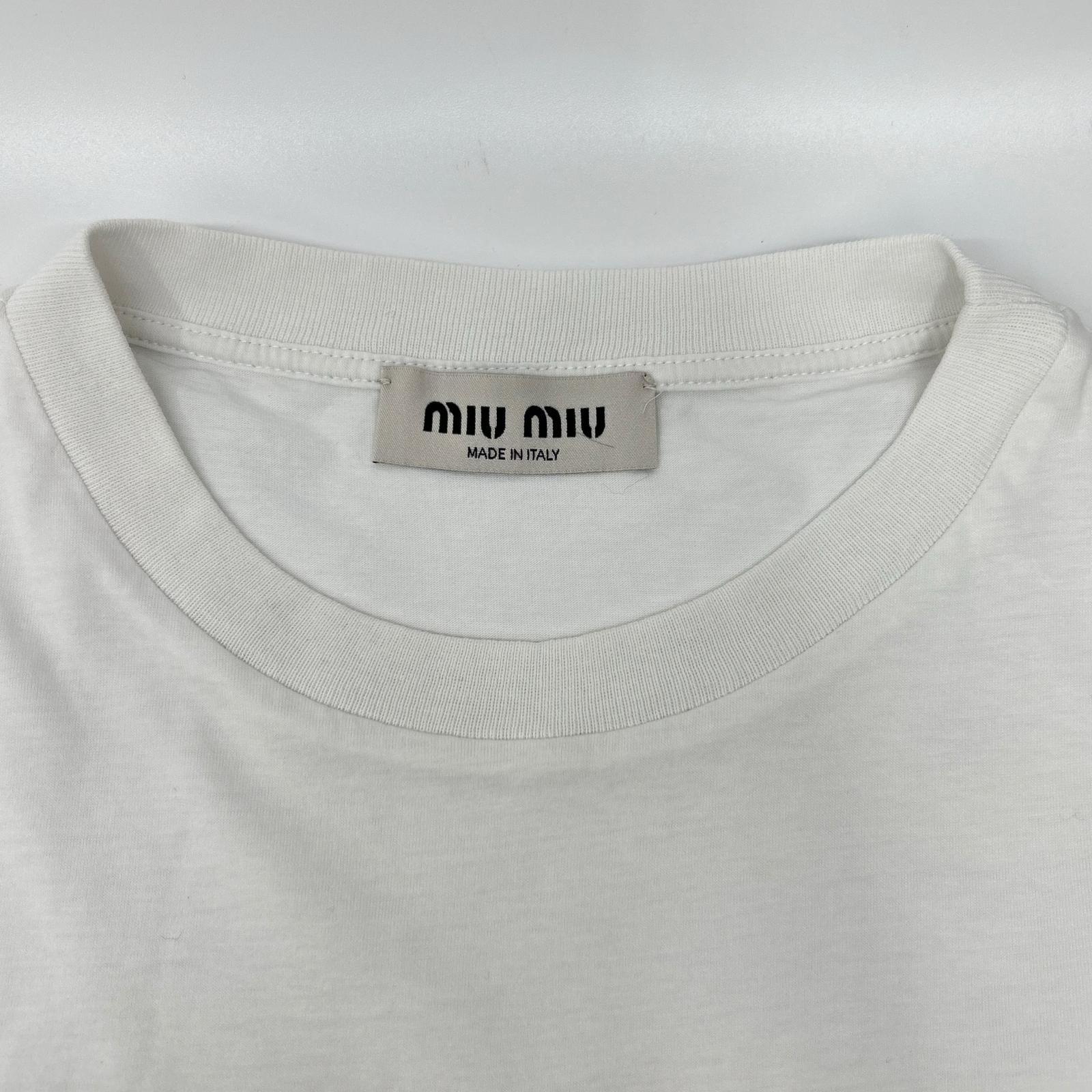 MIUMIU ミュウミュウ 23年 MJN500 ホワイト コットン ロゴ刺繍 ジャージー Tシャツ トップス