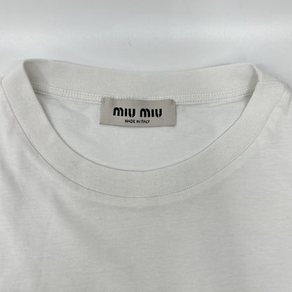 MIUMIU ミュウミュウ 23年 MJN500 ホワイト コットン ロゴ刺繍 ジャージー Tシャツ トップス