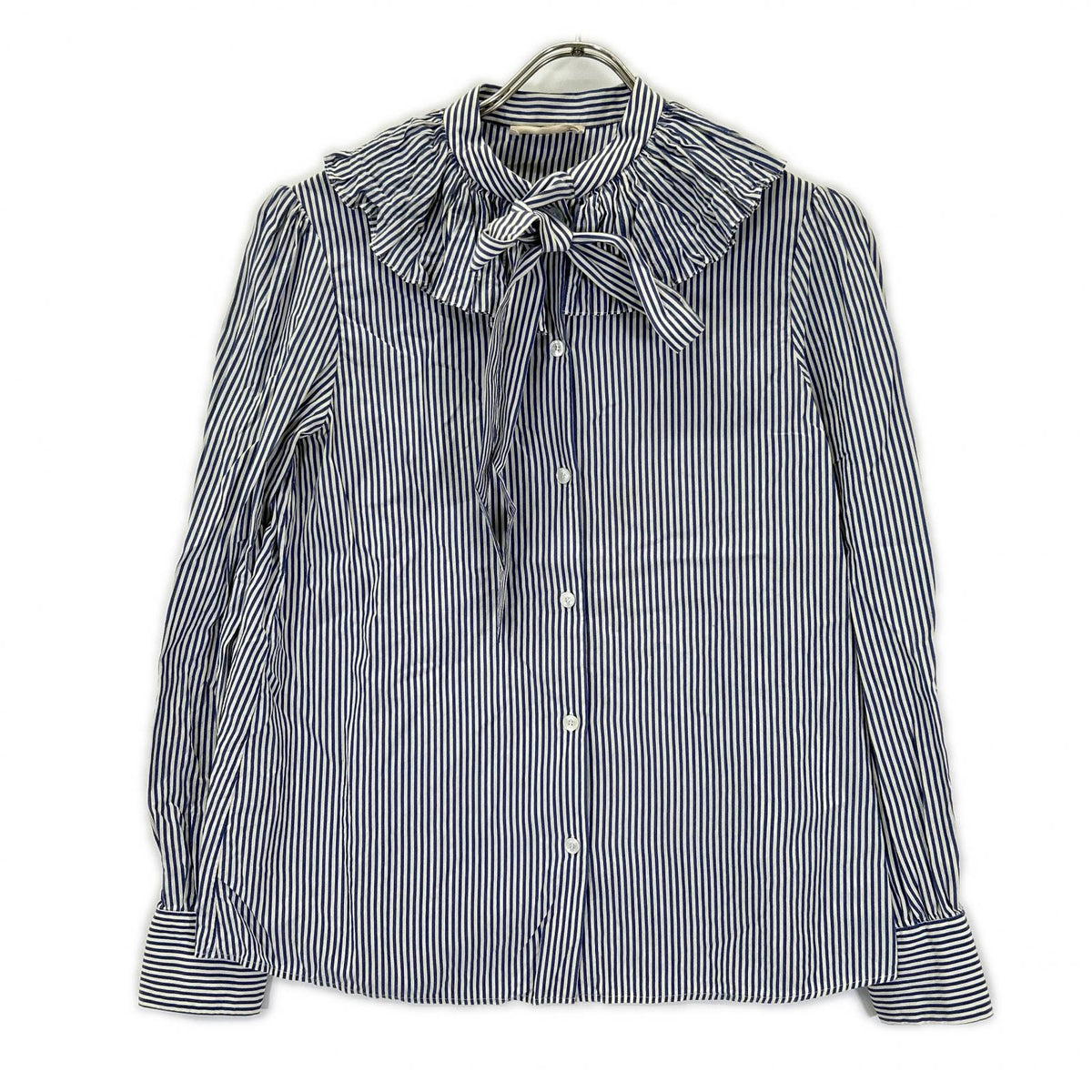 CELINE Celine 2B233110I striped silk bow-tie frill shirt top