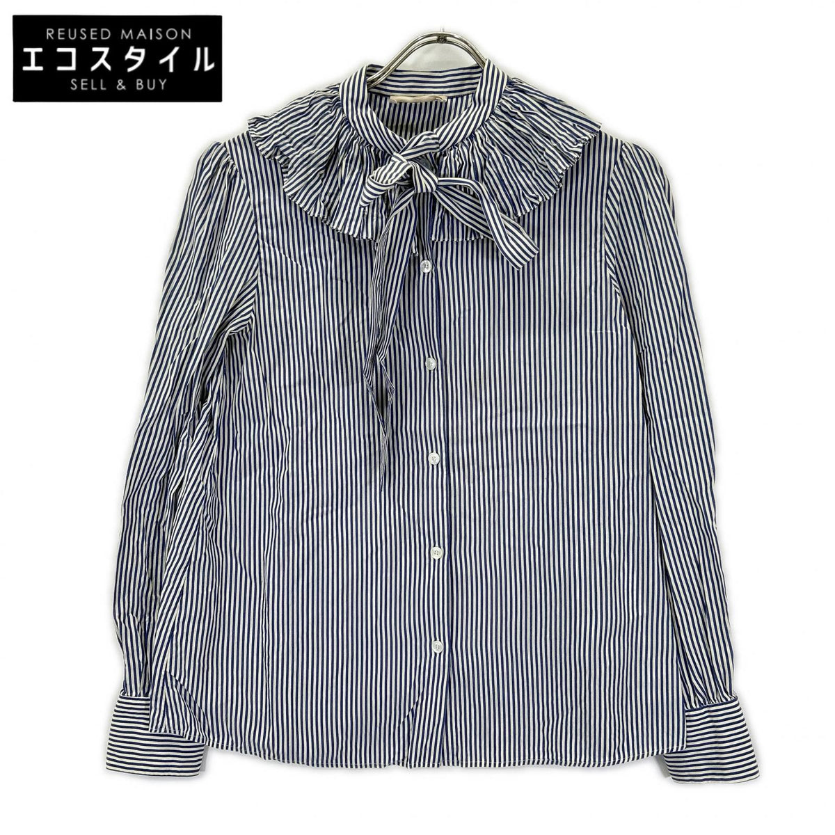 CELINE Celine 2B233110I striped silk bow-tie frill shirt top