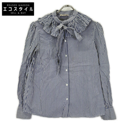 CELINE Celine 2B233110I striped silk bow-tie frill shirt top
