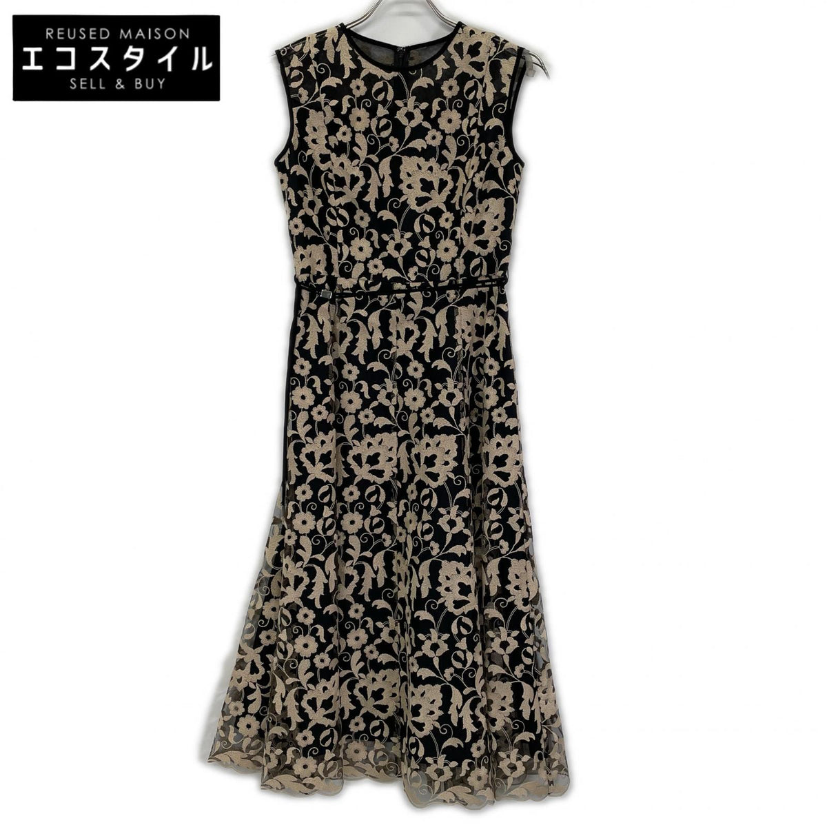 ANAYI Anayi 102327ー14-300ー11ー360 black × beige ANAYI Hop Flower lace flared dress dress