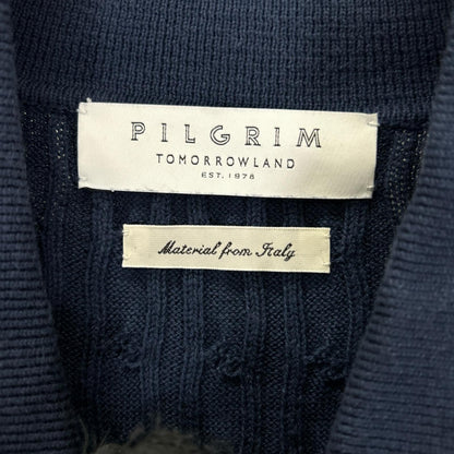 TOMORROWLAND PILGRIM トゥモローランドピルグリム ブルー コットンシルク ポロカラー ケーブルニット トップス