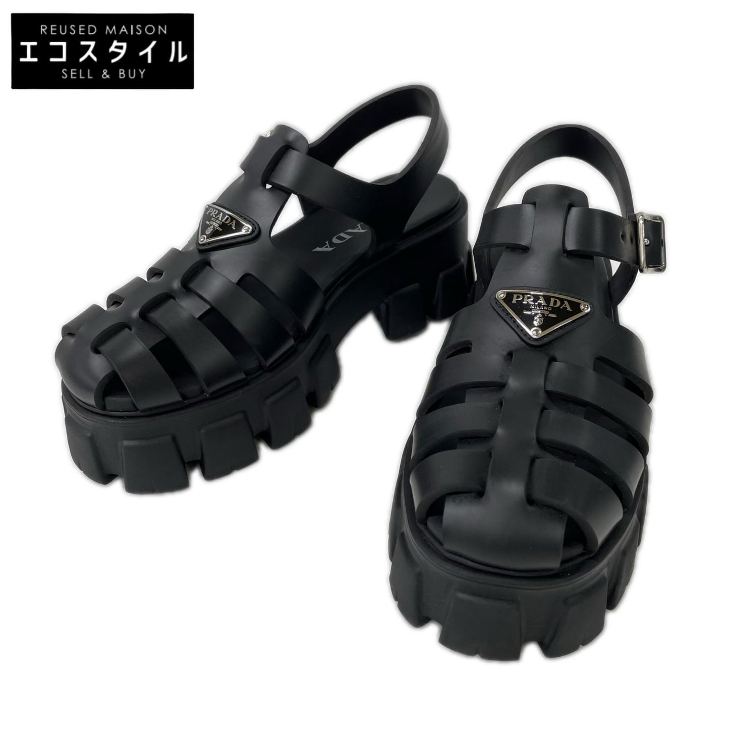 PRADA プラダ 【美品】1X853M プラダ モノリス ラバー サンダル シューズ