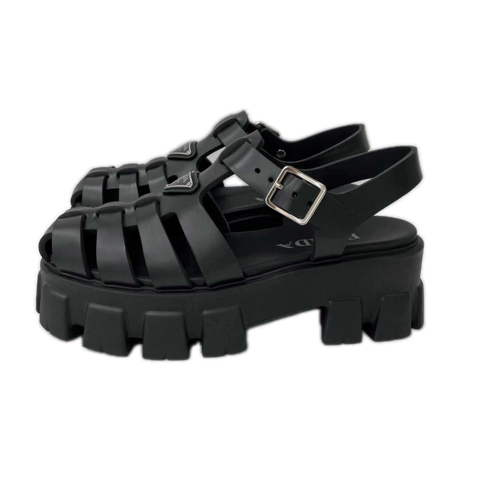PRADA プラダ 【美品】1X853M プラダ モノリス ラバー サンダル シューズ