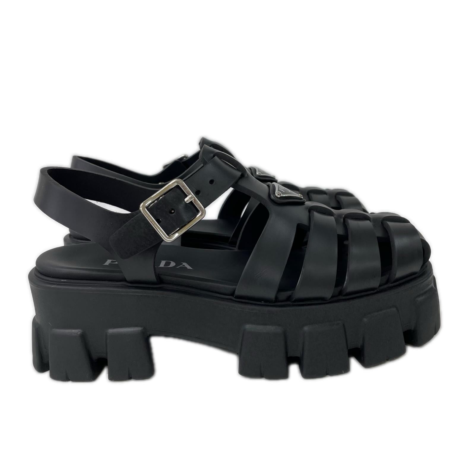 PRADA プラダ 【美品】1X853M プラダ モノリス ラバー サンダル シューズ