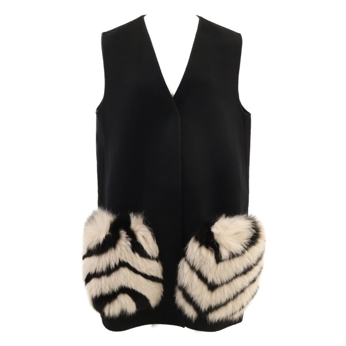 FENDI フェンディ 【国内正規】FF8474 GILET DOUBLE WOOL ファーポケット ロングジレ/ コート