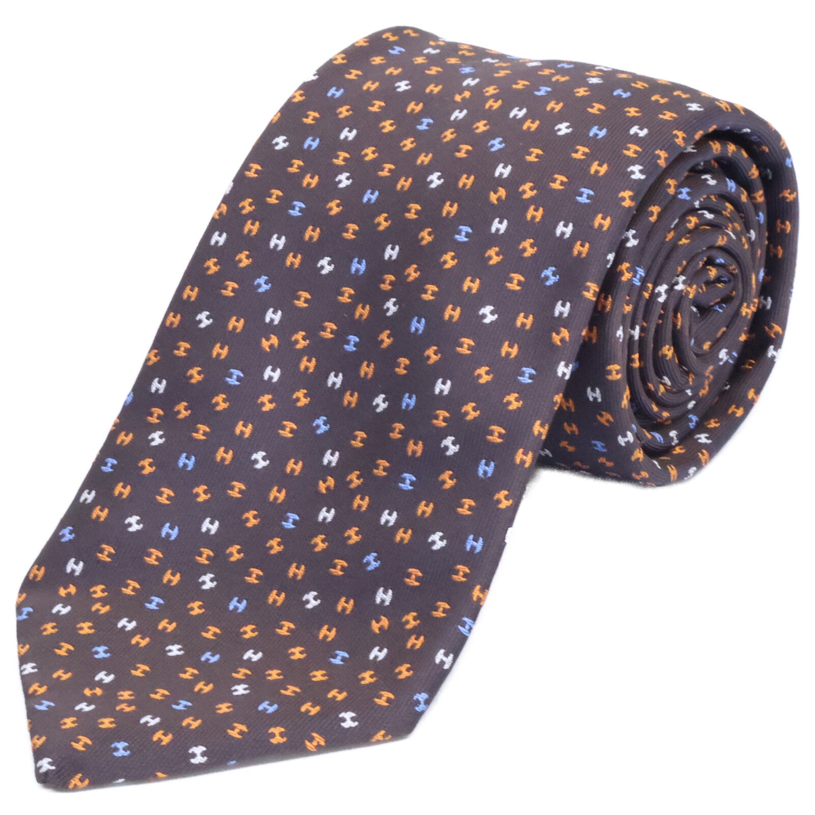 HERMES エルメス 【美品】659282T Hロゴ 総柄 シルク ネクタイ
