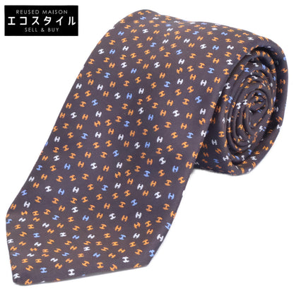 HERMES エルメス 【美品】659282T Hロゴ 総柄 シルク ネクタイ