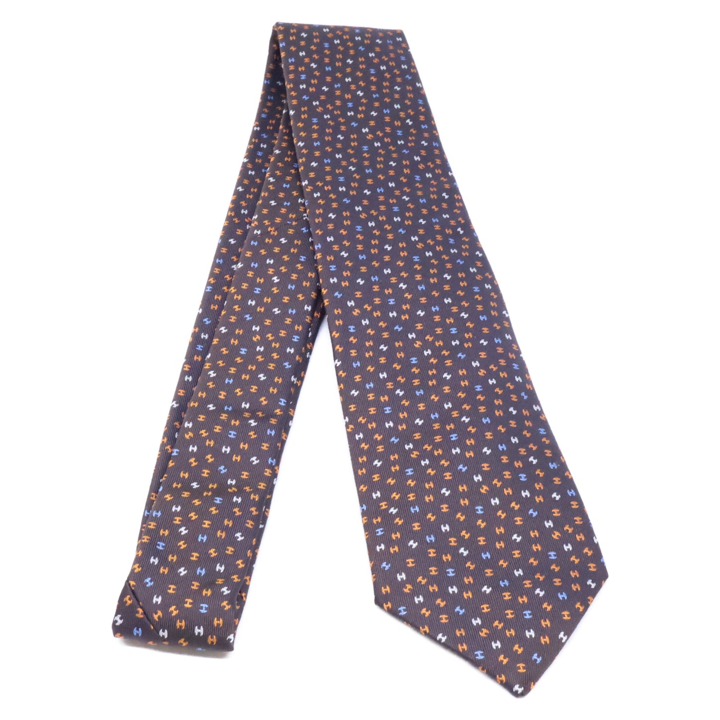 HERMES エルメス 【美品】659282T Hロゴ 総柄 シルク ネクタイ