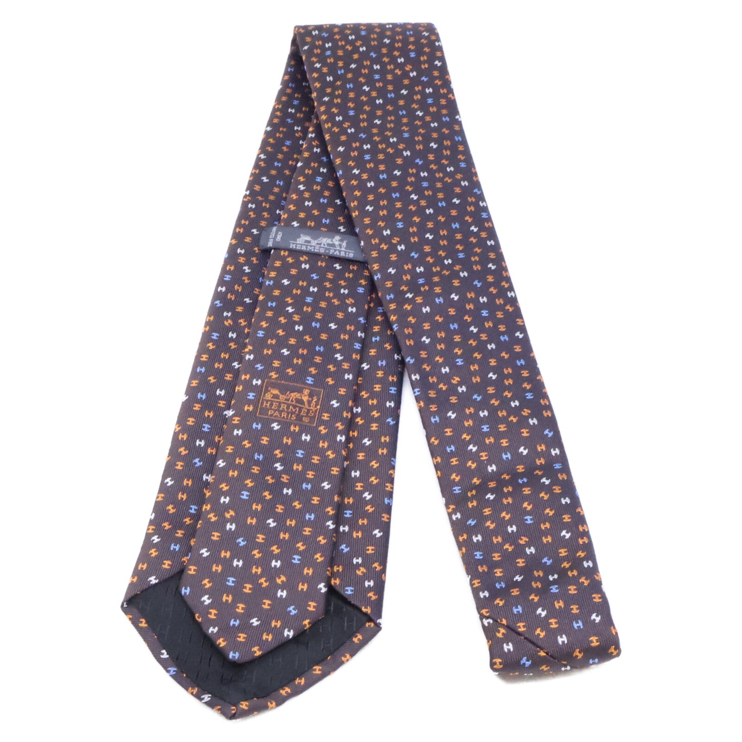 HERMES エルメス 【美品】659282T Hロゴ 総柄 シルク ネクタイ