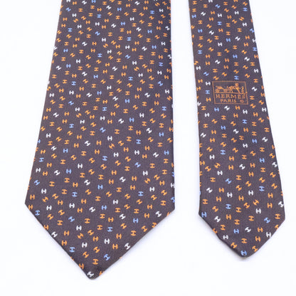 HERMES エルメス 【美品】659282T Hロゴ 総柄 シルク ネクタイ